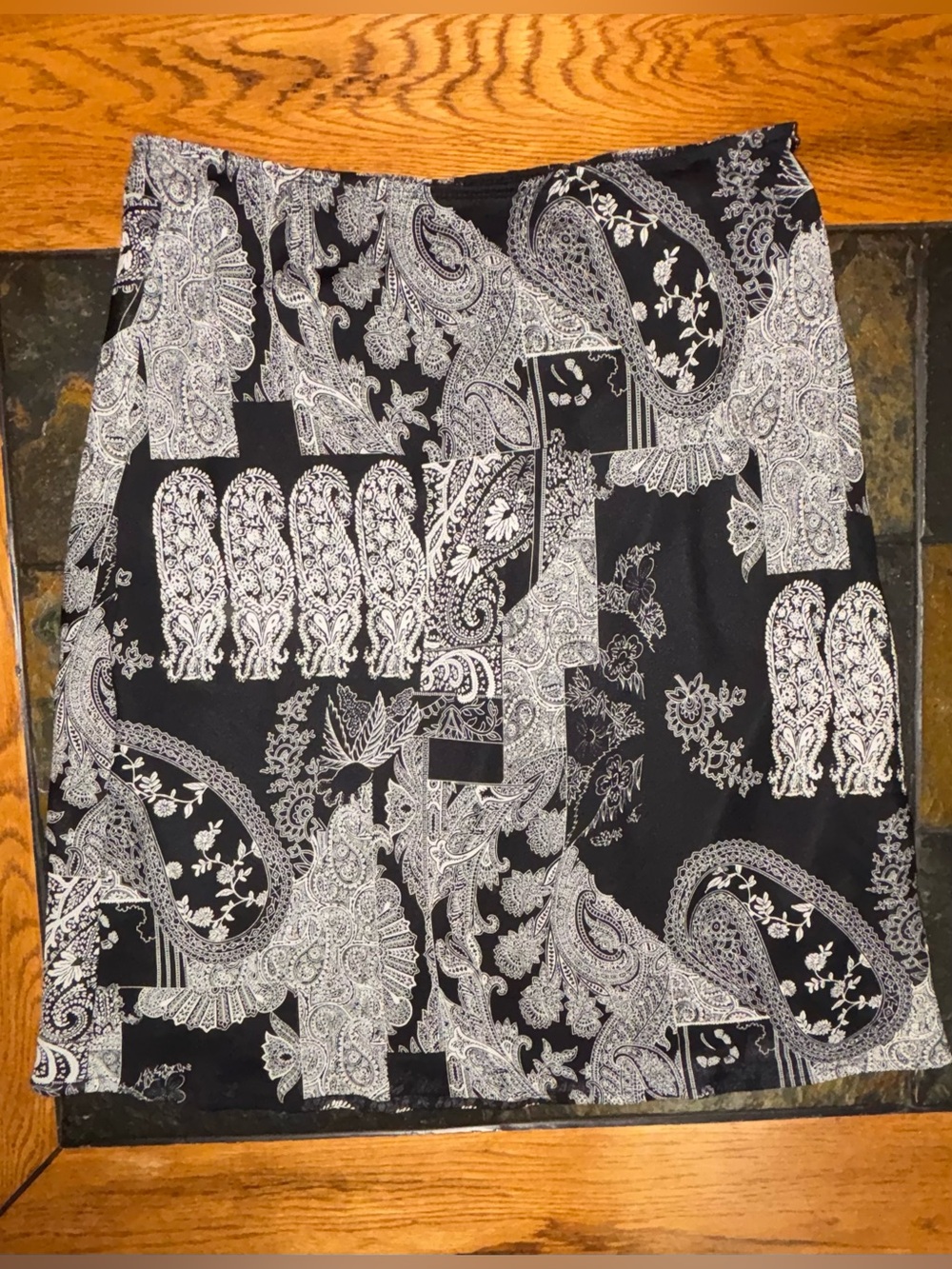 Vintage Luna Chix Black White Patchwork Paisley Midi Skirt XL